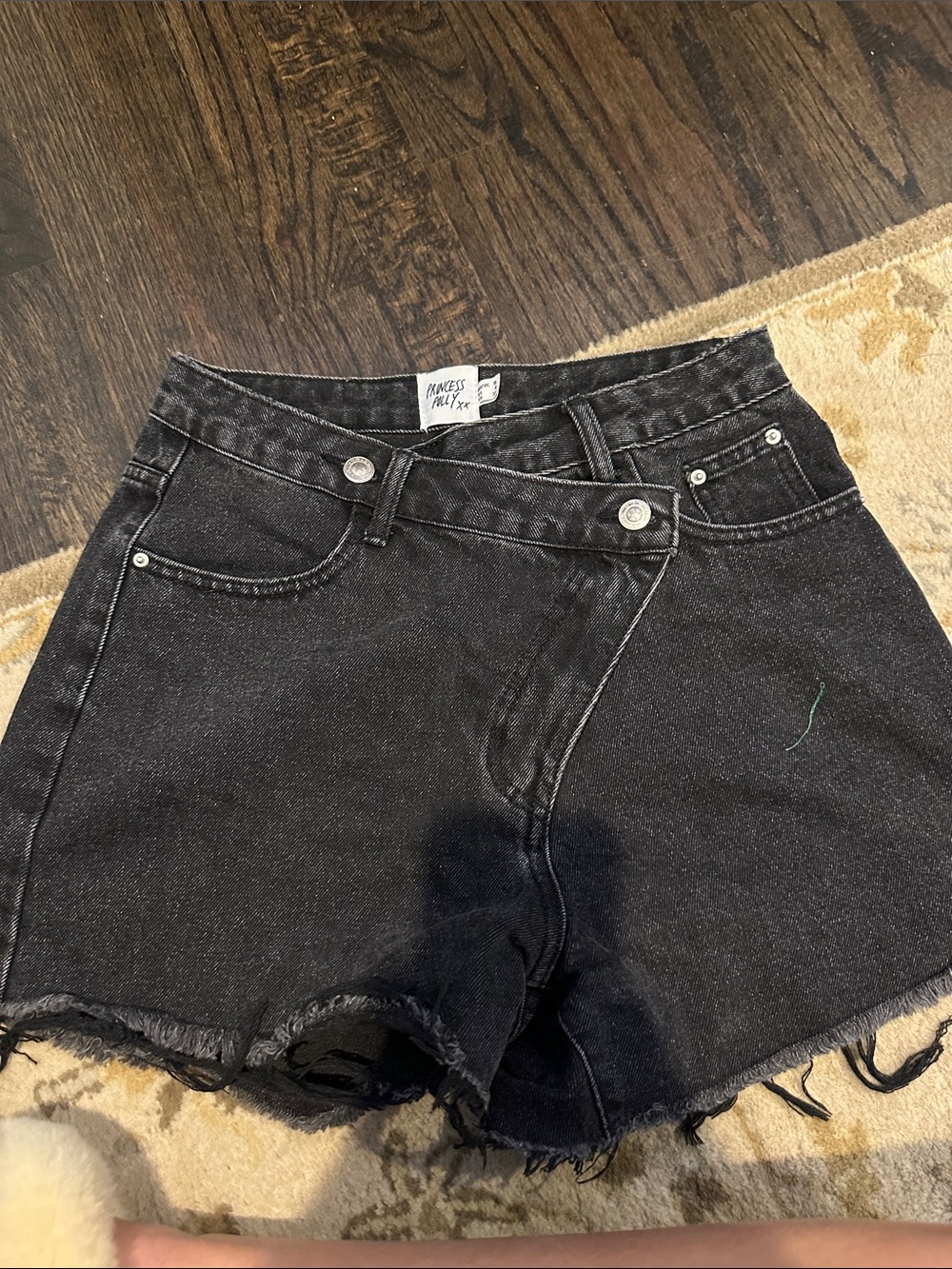 Princess Polly Black High-Rise Distressed Denim Shorts